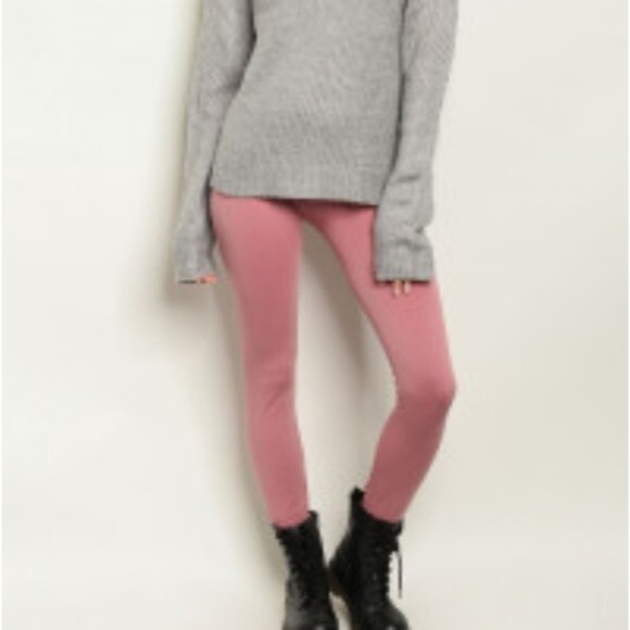 Mauve Fleece High Waisted leggings - Picture 1 of 4